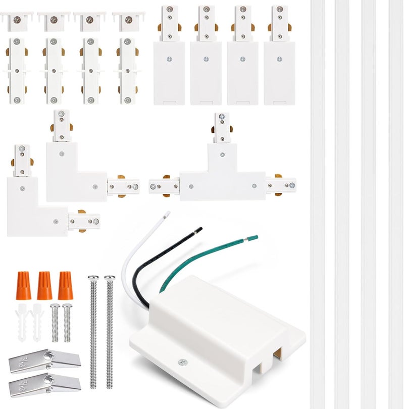iCreating H Track Lighting Rails Kit - 13ft White Track Light Tracks 3 Wire with Floating Canopy Connector, I and L Connectors for Single Circuit H Type LED Tracks Lighting Heads Fixtures - Image 1